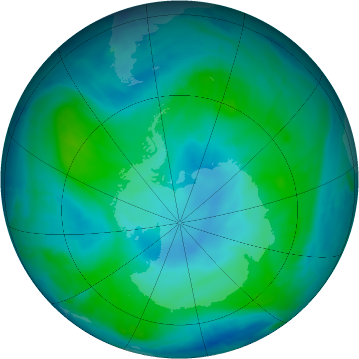 Antarctic ozone map for 03 February 2015